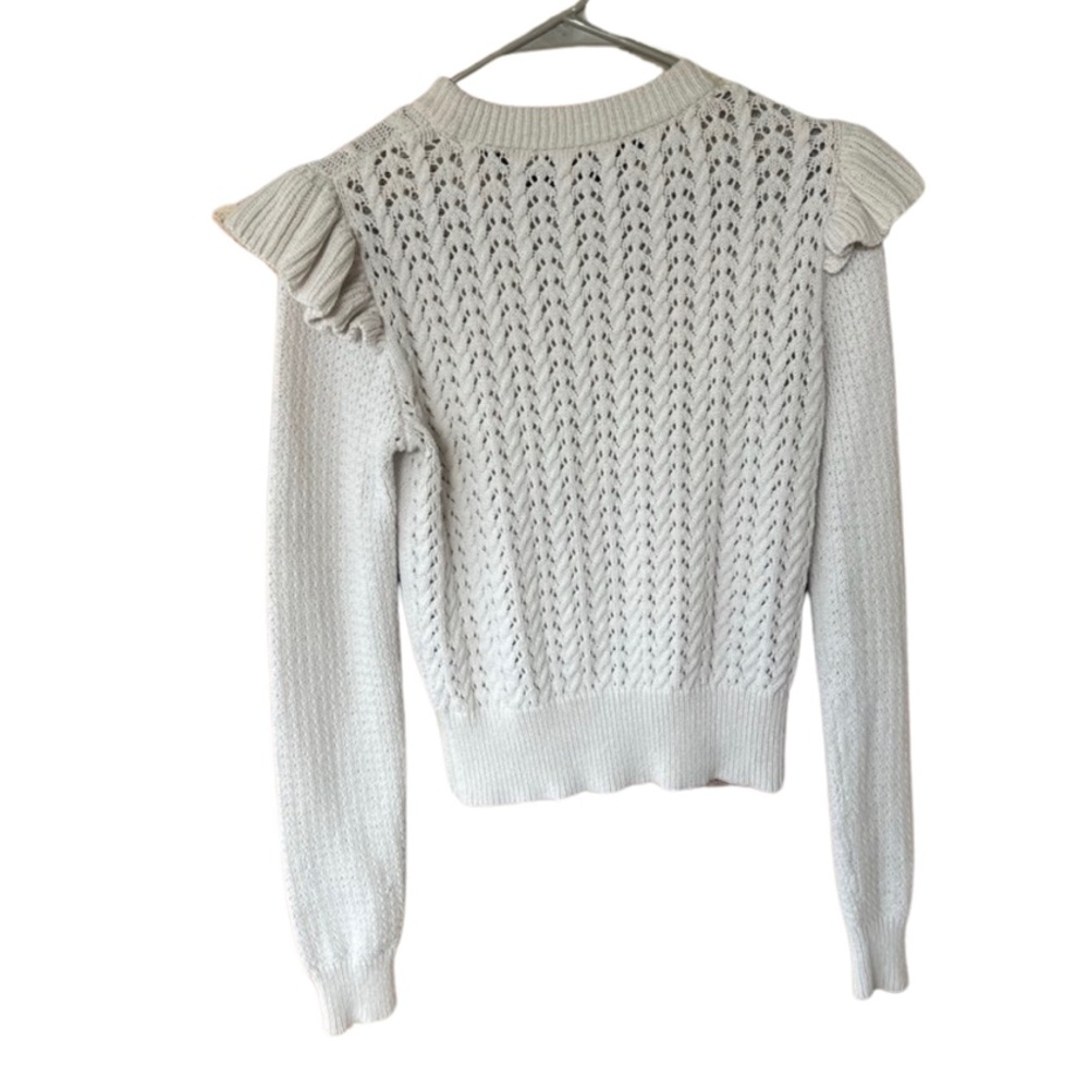 Veronica Beard Earl Ruffle Shoulder Cable Knit Ivory Sweater  XS - Picture 5 of 7